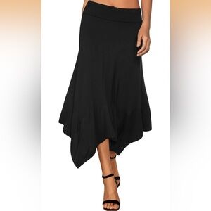 NWOT DJT Womens Handkerchief Black Skirt 2X  Midi Asymmetrical Flowy Stretch